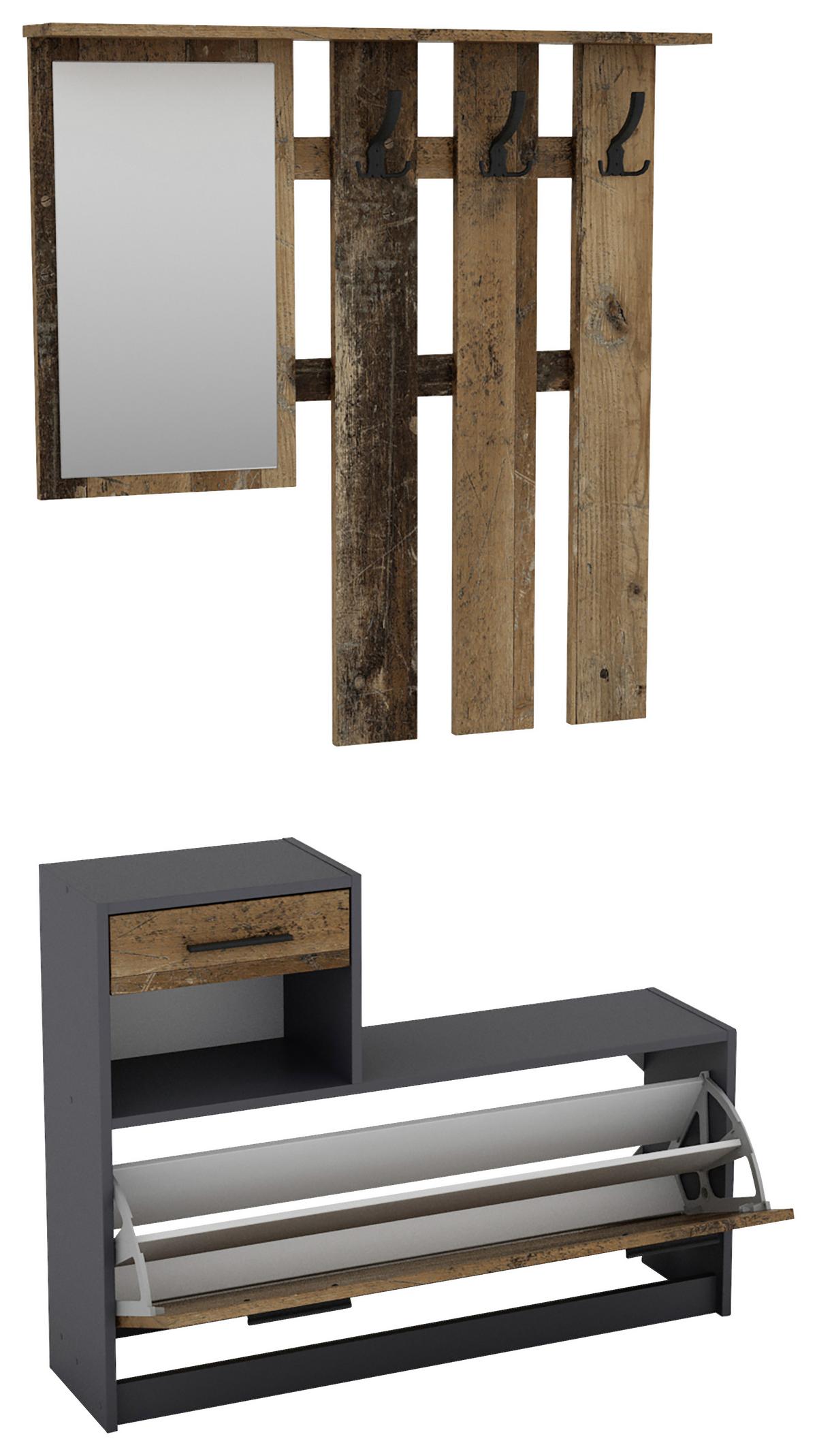 Garderobe Tamina B: 97cm Anthrazit - Anthrazit/Dunkelbraun, MODERN, Glas/Holzwerkstoff (97/190/25cm) - MID.YOU