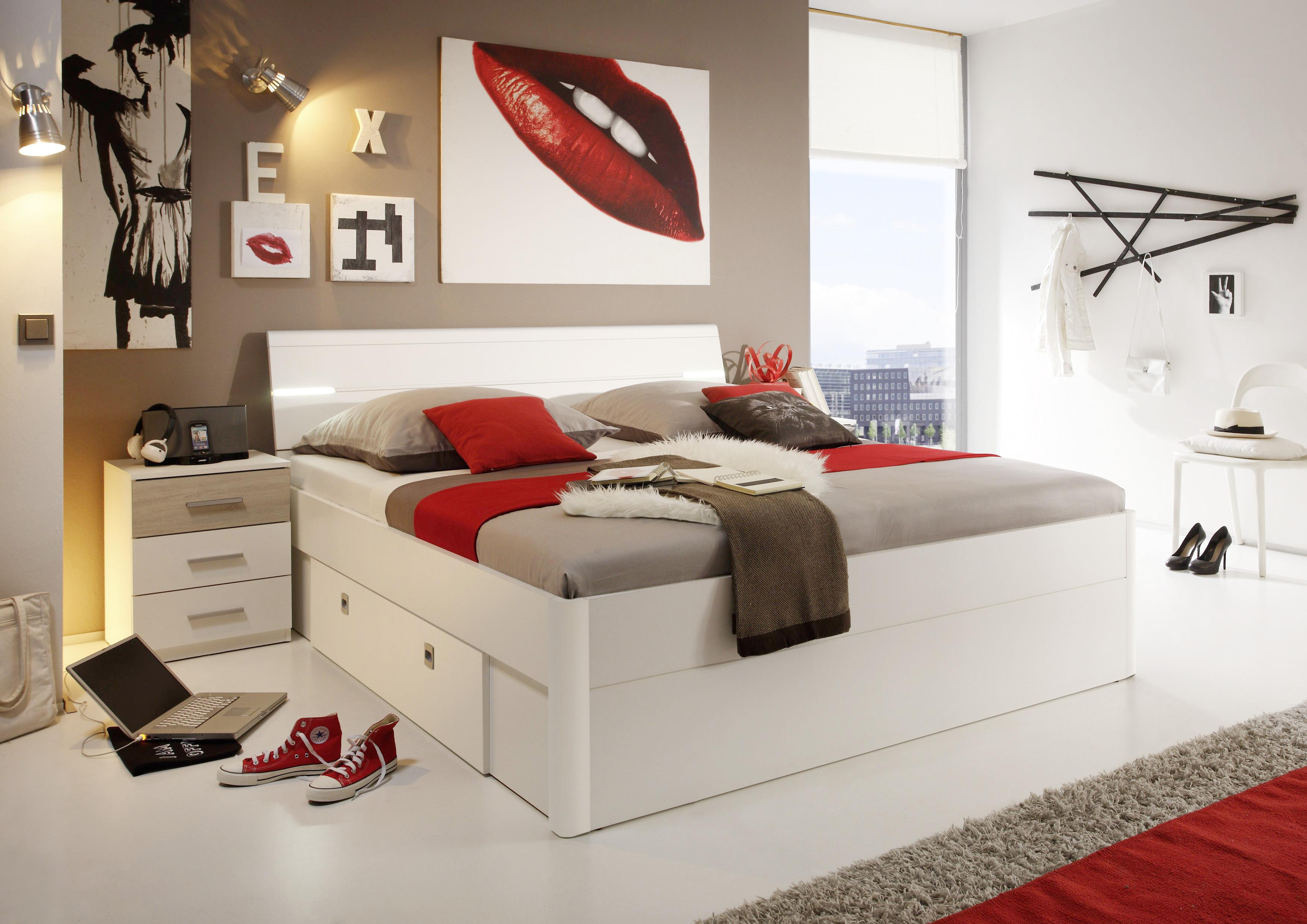 Posteľ S Led Osvetlením Mars, 140x200 Cm, Biela - biela, Moderný, kompozitné drevo (140/200cm) - MID.YOU