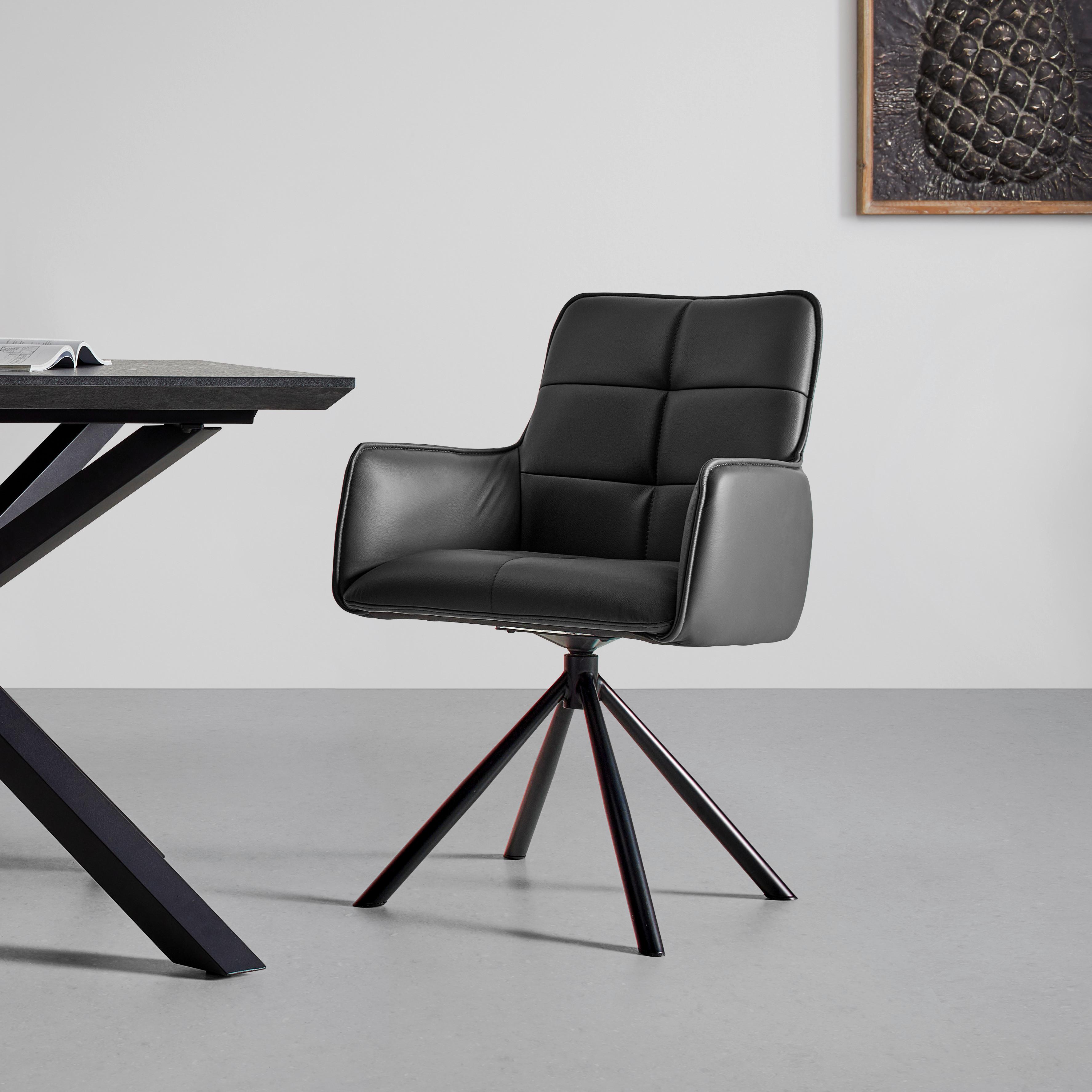 STOLIČKA S PODRÚČKAMI VINCENT - čierna, Modern, kov/koža (58/87/63cm) - Premium Living
