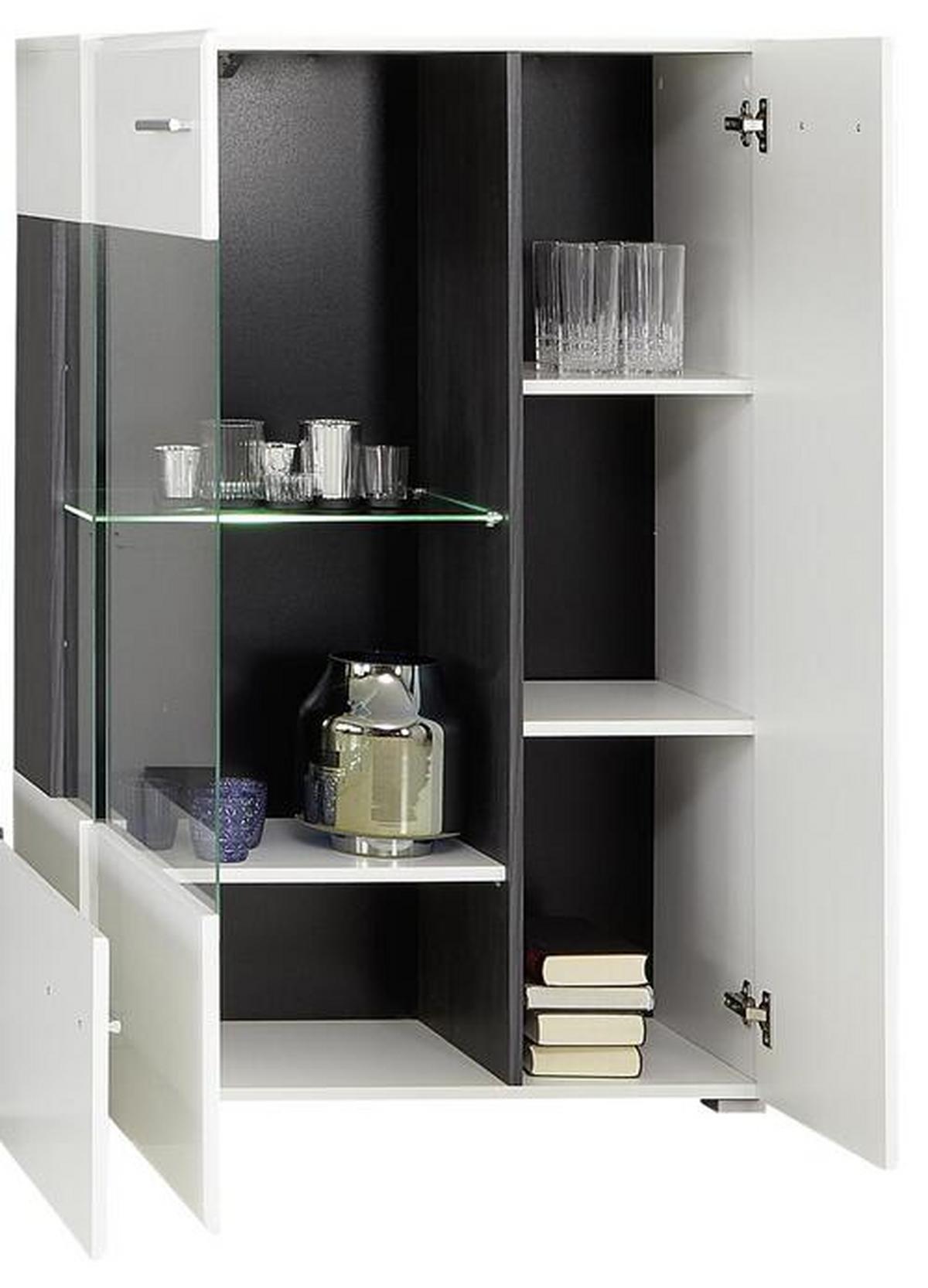 Wohnwand Modern 4 -Teilig. mit Led Concerto, Weiß/Schwarz - Silberfarben/Schwarz, MODERN, Glas/Holzwerkstoff (308/190/41cm)
