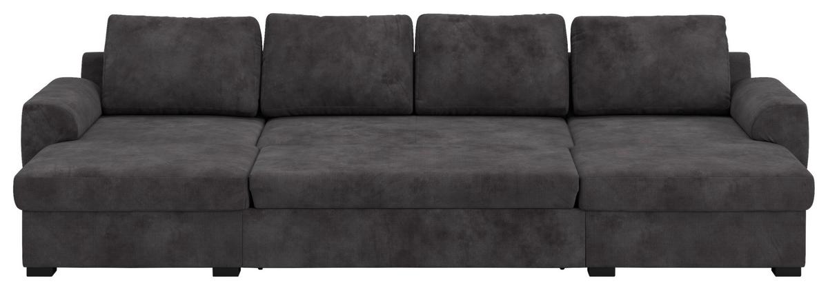 Wohnlandschaft m. Bettfunktion Mikrofaser schwarz, B: 327cm - Schwarz, Trend, Textil (154/327/86cm) - MID.YOU