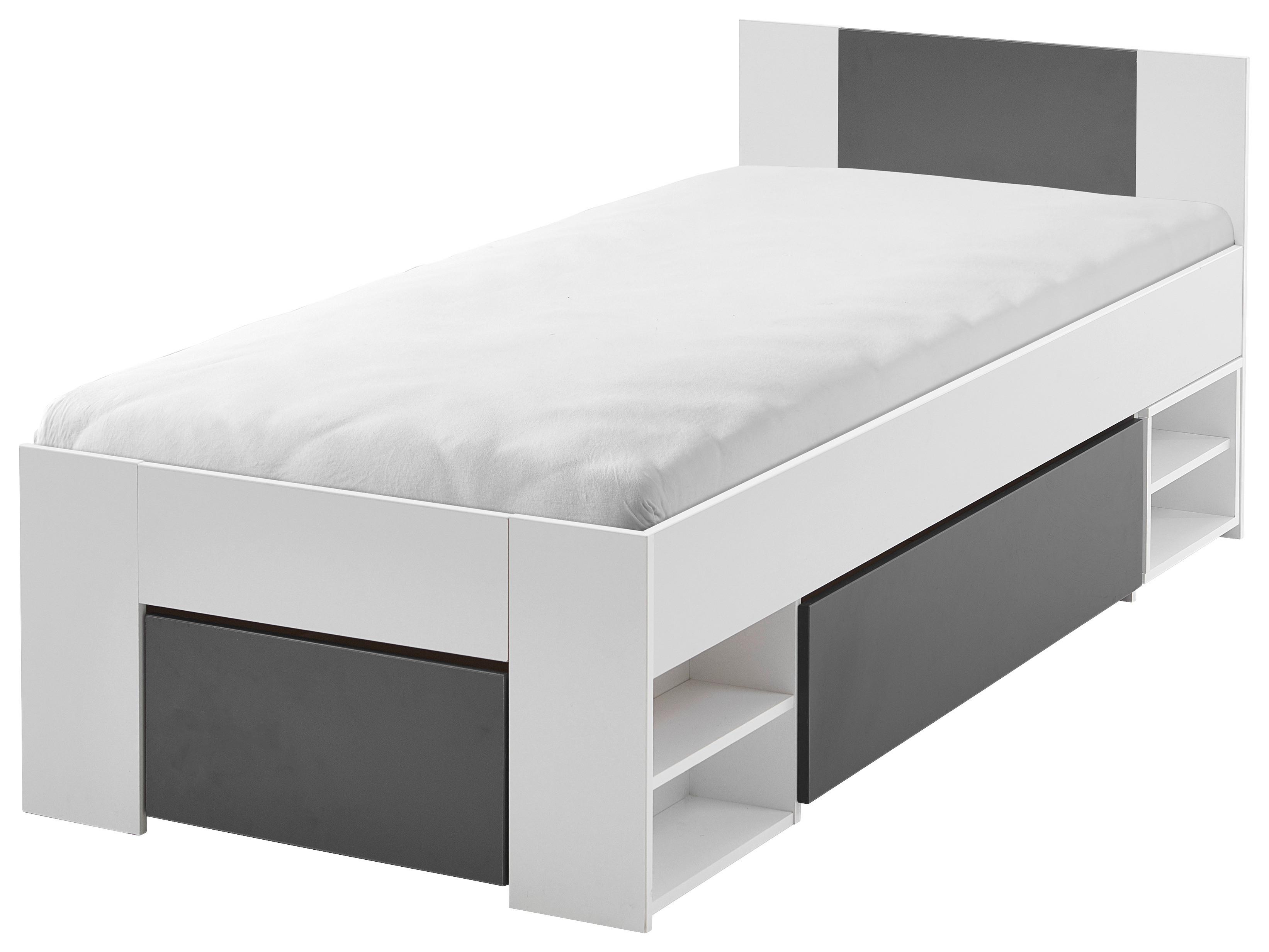 Stauraumbett mit Bettladen 90x200cm Azurro Anthrazit/Weiß - Anthrazit/Weiß, MODERN, Holzwerkstoff (90/200cm)