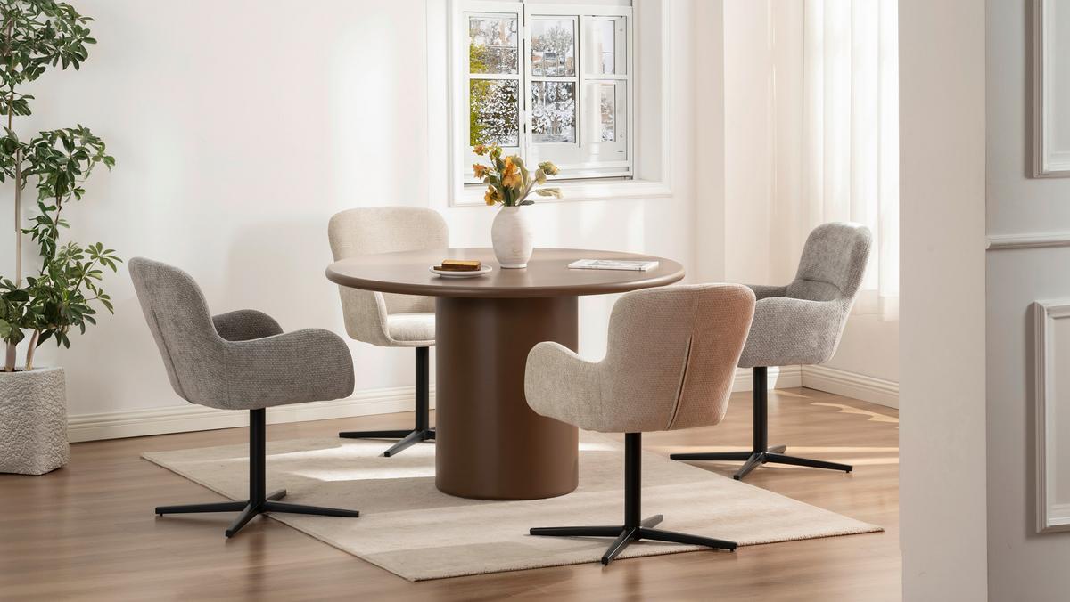 Armlehnstuhl Amber Chenille Beige, B: 56 cm - Beige/Schwarz, MODERN, Holz/Textil (57/85/63cm) - Livetastic