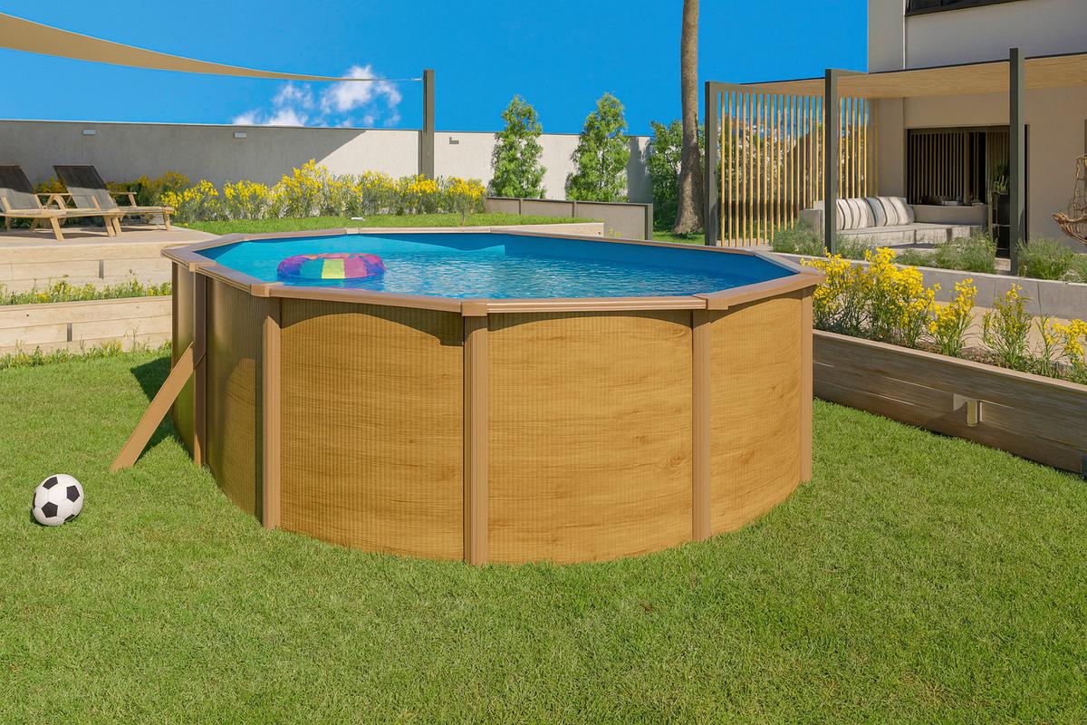 Pool-Set Steely De Luxe Wood 3-teilig, Laufruhige Pumpe - Hellbraun/Hellblau, Basics, Metall (515/390/120cm)