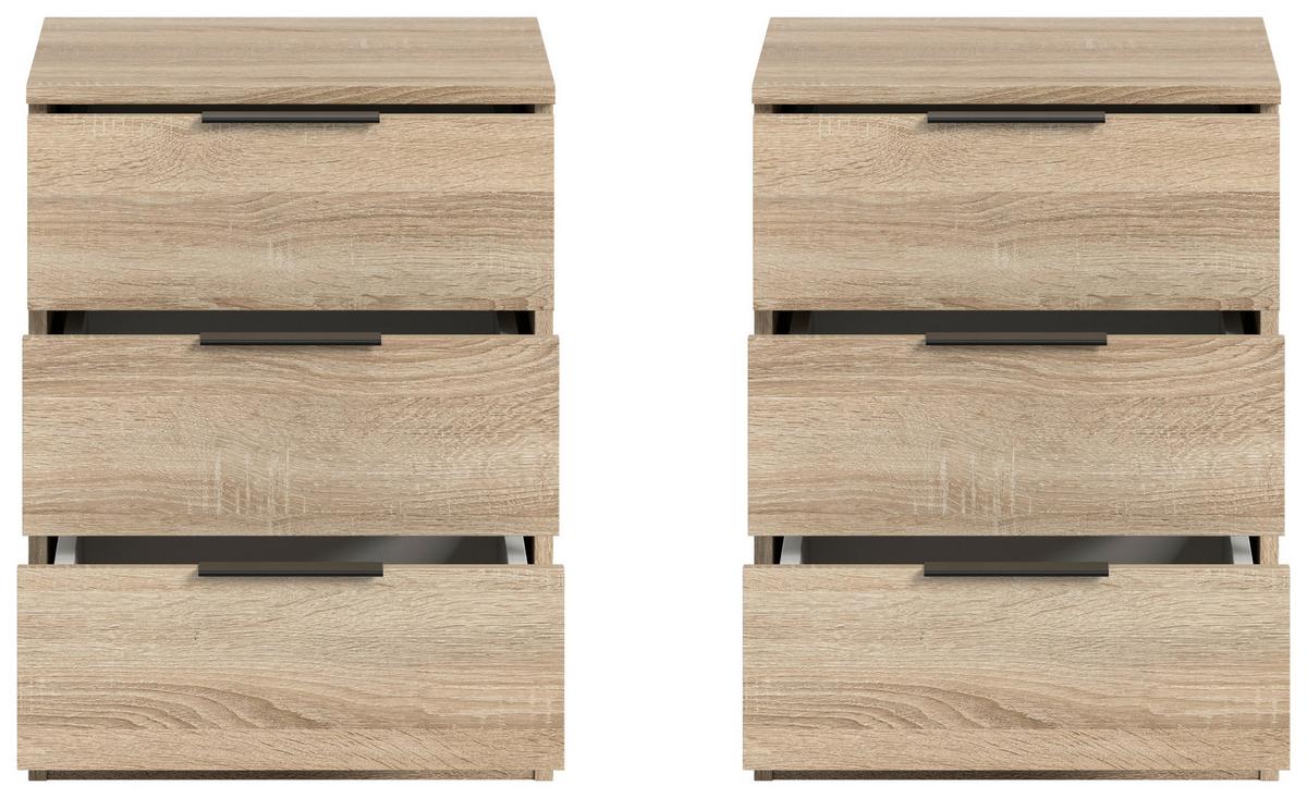 Nachtkästchenset Kopenhagen Sonoma Eiche, B: 45 Cm - Schwarz/Sonoma Eiche, MODERN, Holzwerkstoff (45/60/40cm) - MID.YOU