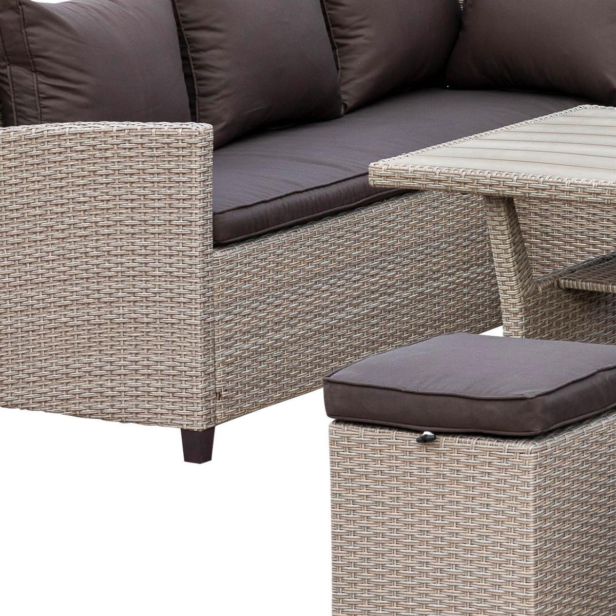 Loungegarnitur 5-Tlg. Palma Kunststoffgeflecht mit Kissen - Dunkelbraun/Naturfarben, KONVENTIONELL, Kunststoff/Textil (239/170cm) - Gardenson