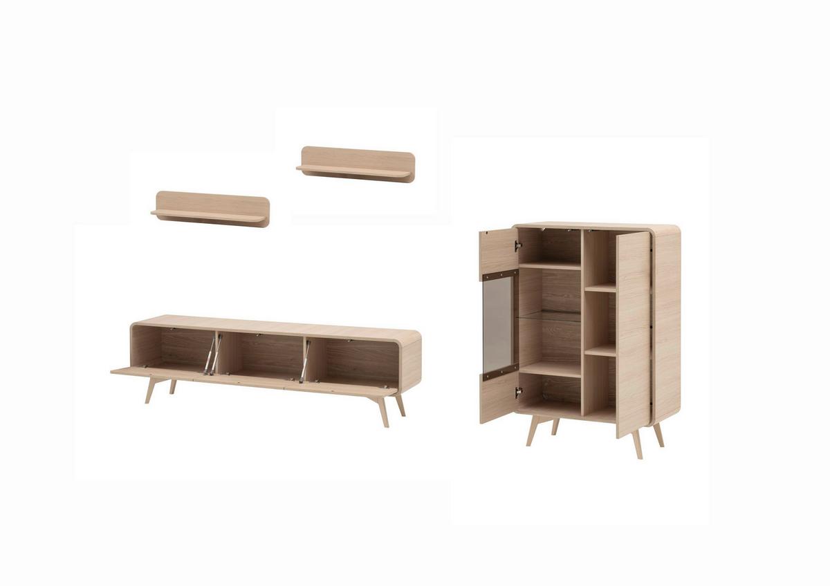 Torsby Wohnwand Eichefarben B: 290 cm - Eichefarben, Design, Glas/Holzwerkstoff (290/170/39cm) - Livetastic