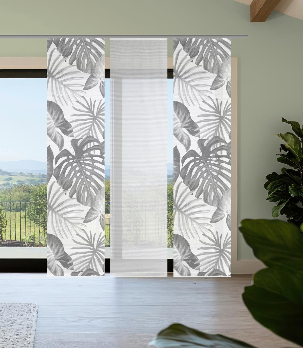 Flächenvorhang Sanja 3er Set - Weiß/Grau, Natur, Textil (60/260cm)