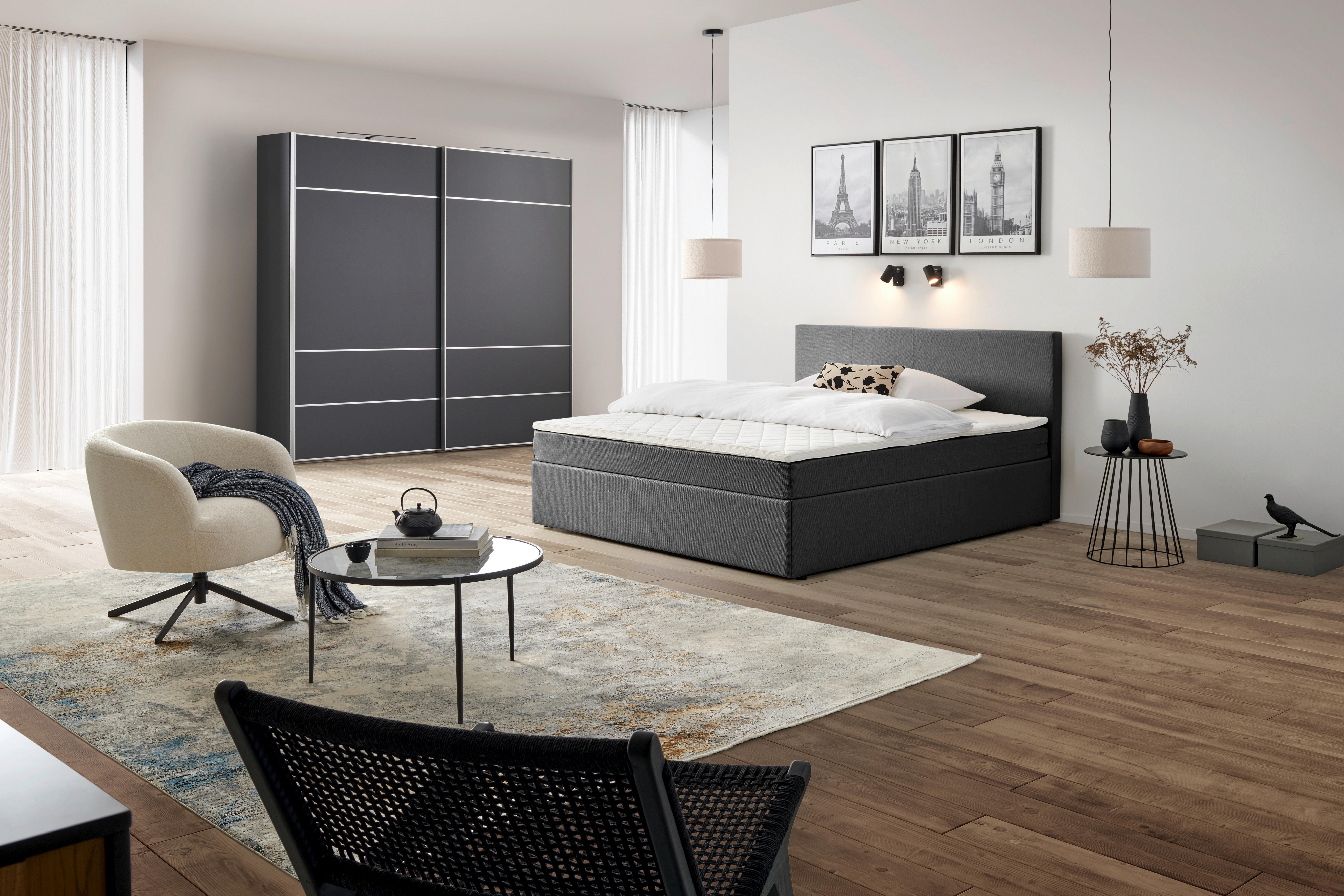 Boxbett mit Topper 200x200 cm Carolina Grau - Schwarz/Grau, Basics, Holz/Holzwerkstoff (200/200cm) - P & B