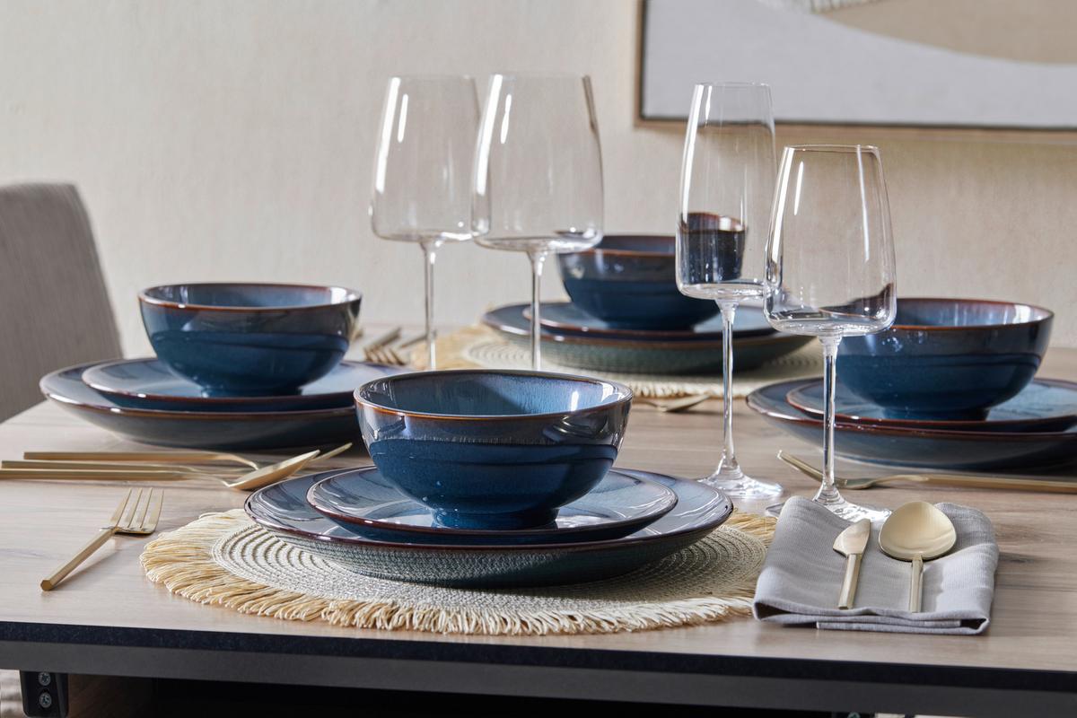 Kombinovaná souprava NEPTUN 12-dílny, pro 4 osoby - modrá, Moderní, keramika - Mömax