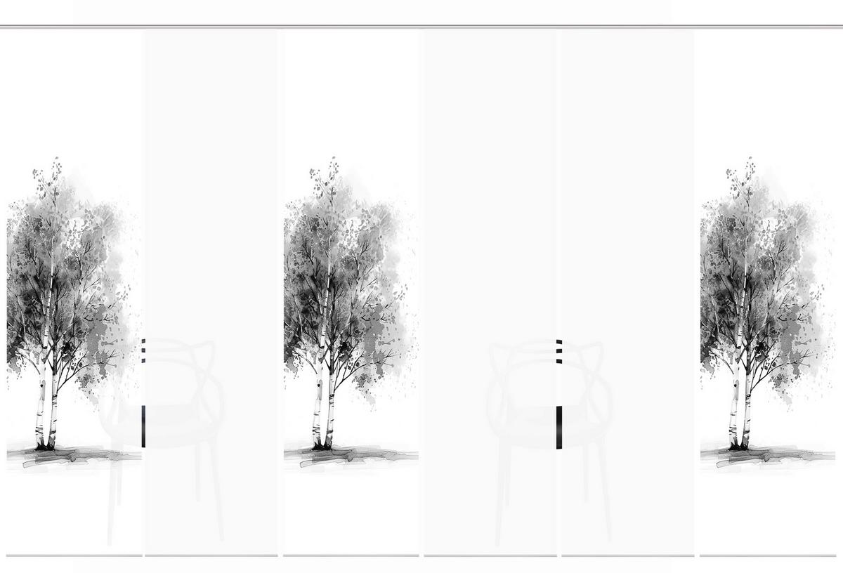 Flächenvorhang Tree 6er Set - Grau Hochglanz/Weiß, Natur, Textil (60/245cm)