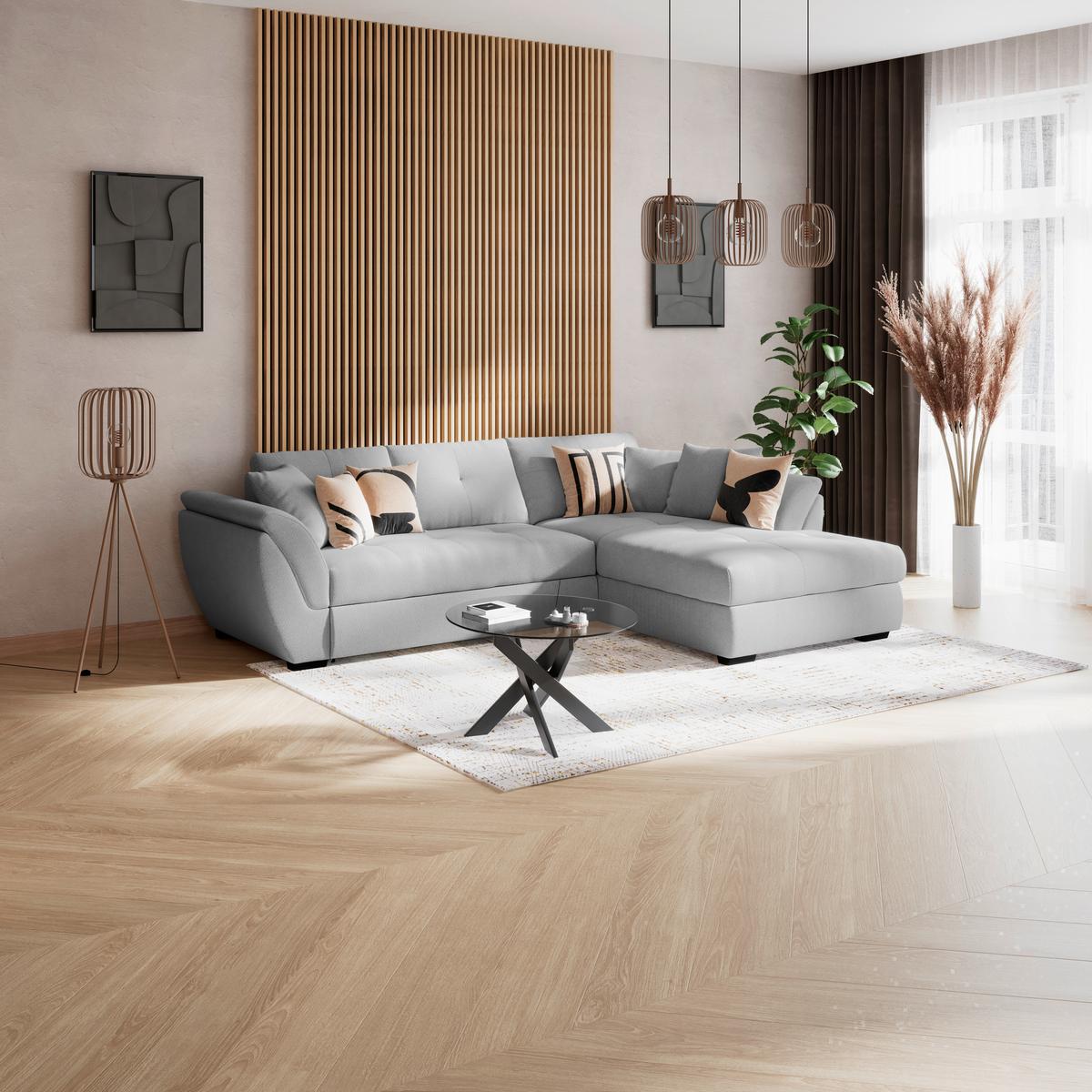 Rohová sedačka BERISSO, pravá, svetlosivá tk. VINCI - čierna/svetlosivá, Konventionell, textil (278/187cm) - Ondega