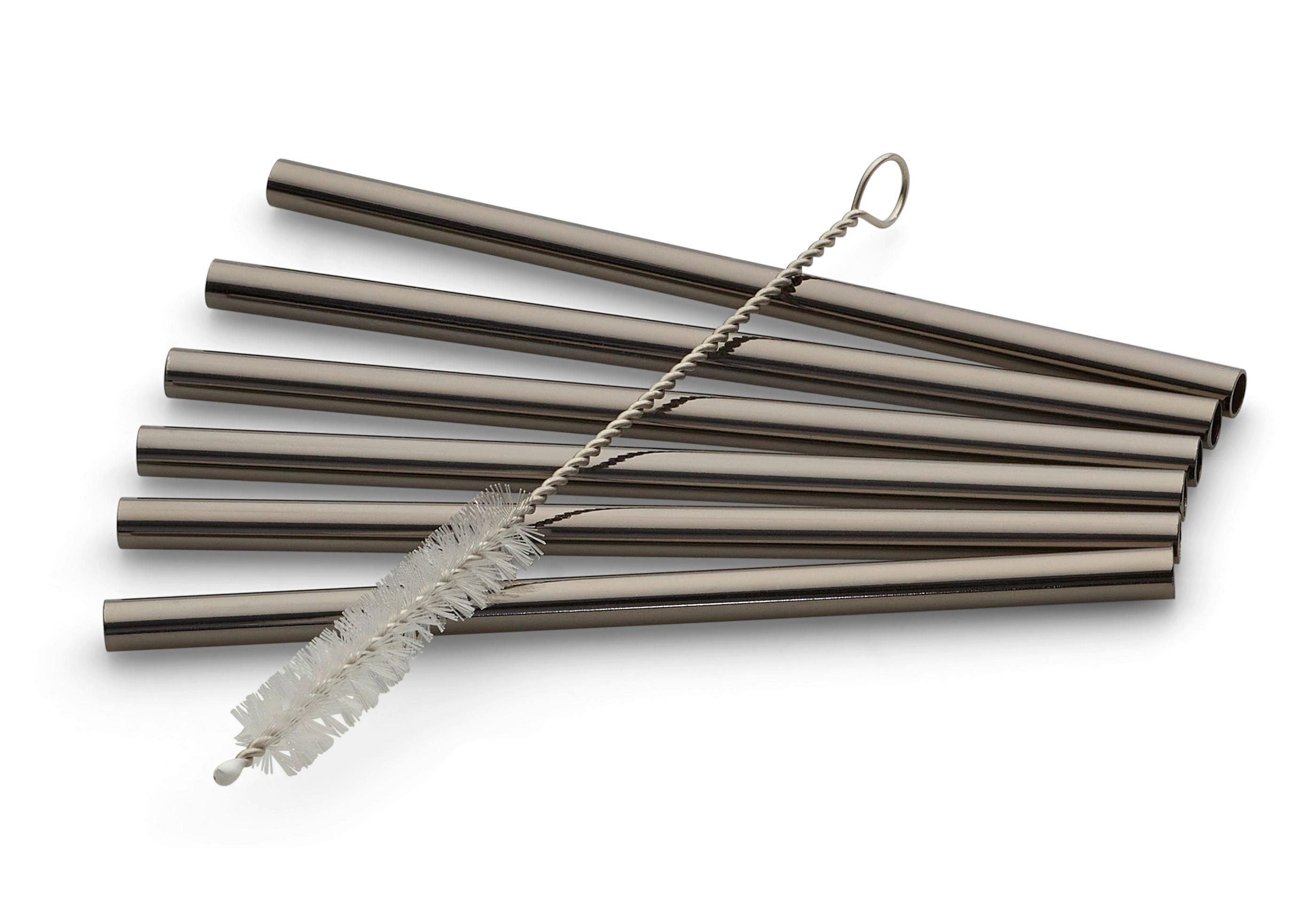 Trinkhalmset 6 Stück Inkl. Bürste, Metall, Schwarz - Schwarz Hochglanz, Basics, Metall (12cm) - Echtwerk