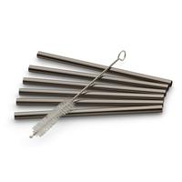 Trinkhalmset 6 Stück Inkl. Bürste, Metall, Schwarz - Schwarz Hochglanz, Basics, Metall (12cm) - Echtwerk