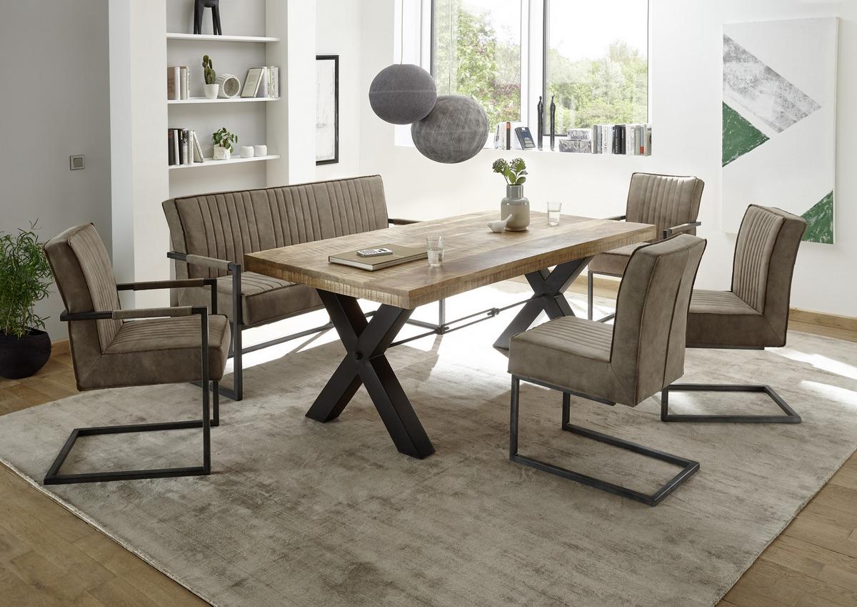 Esstisch Mit Echtholz-platte Dehli 200x100 Cm Mango/schwarz - Schwarz, Basics, Holz/Metall (200/100/77cm) - Livetastic