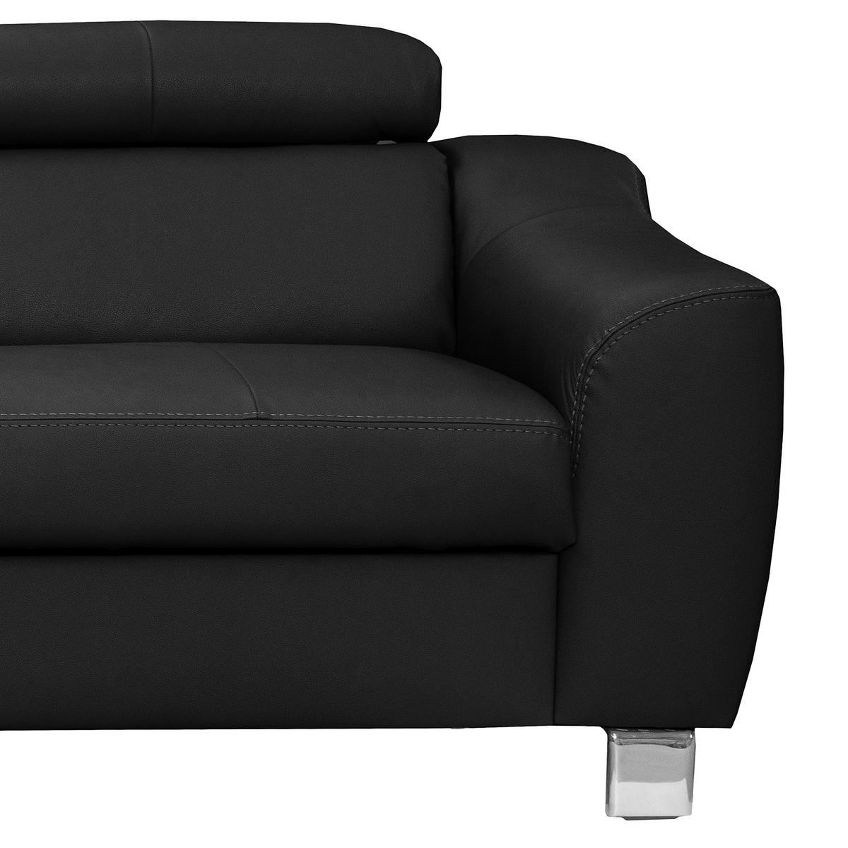Ecksofa Aspen Lederlook Schwarz 208x245 Cm - Chromfarben/Schwarz, Design, Leder/Textil (208/245cm) - Livetastic