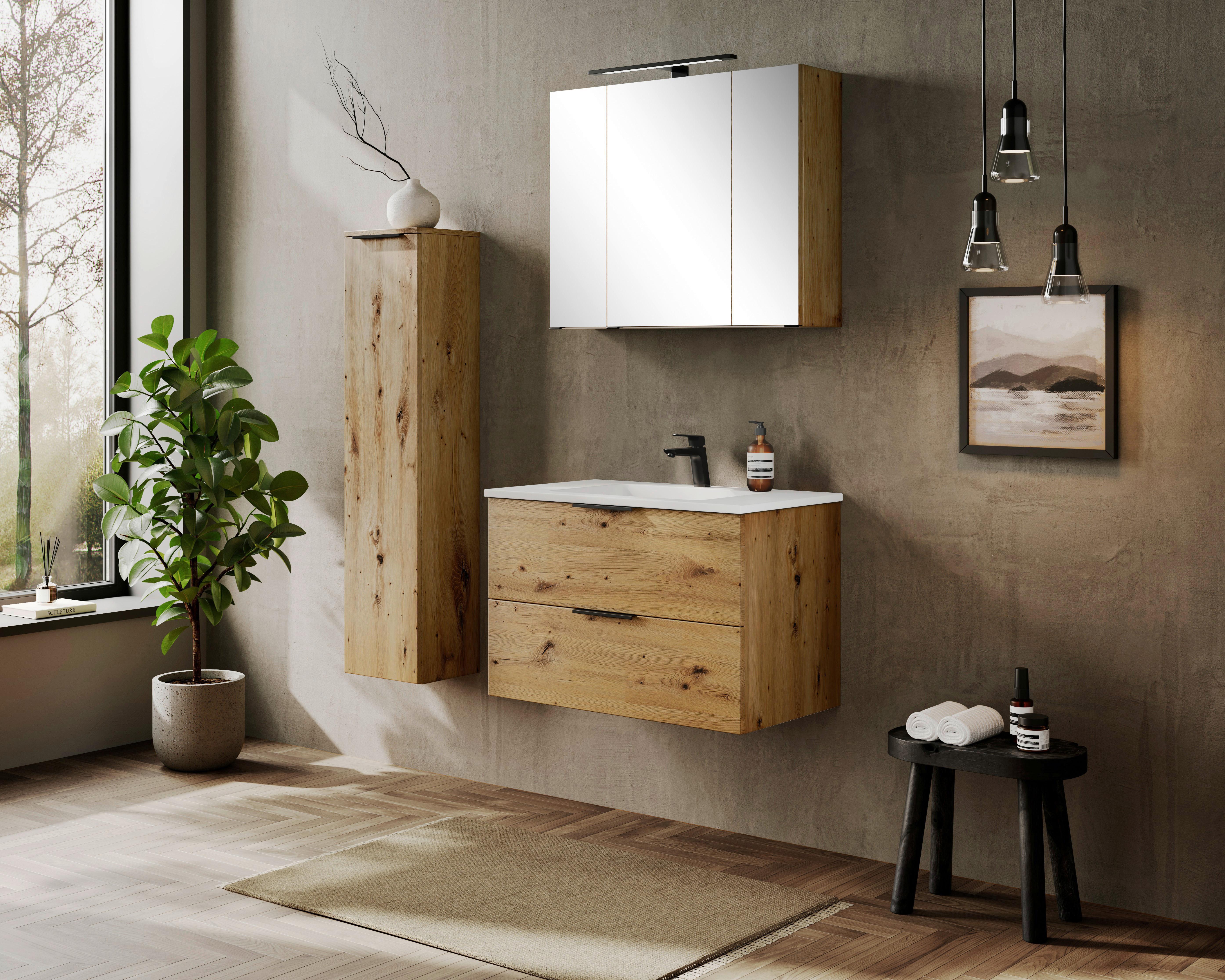 Midischrank Sevilla Eiche Artisan Dekor - Schwarz/Eiche Artisan, MODERN, Holzwerkstoff (30/130/35cm) - Held