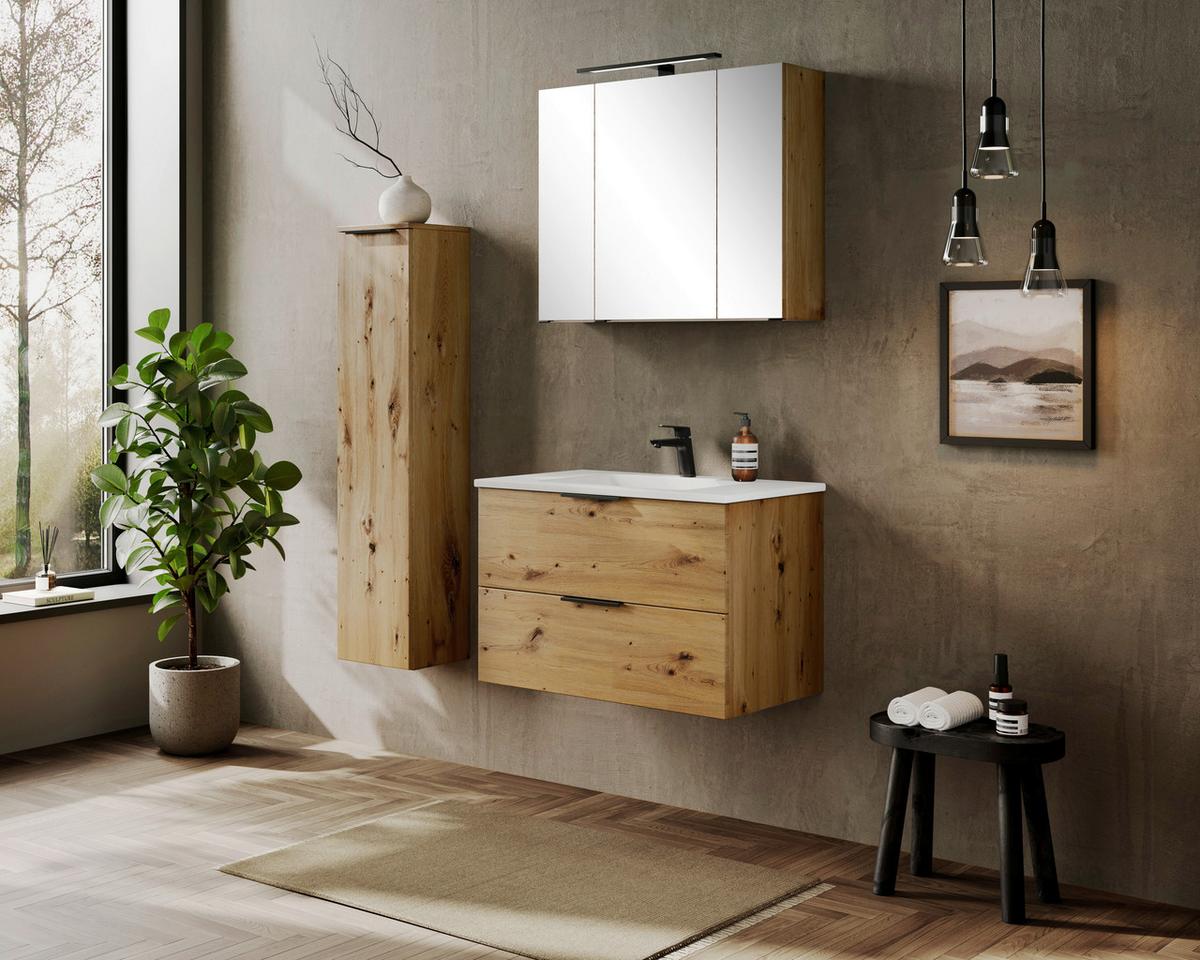 Midischrank Sevilla Eiche Artisan Dekor - Schwarz/Eiche Artisan, MODERN, Holzwerkstoff (30/130/35cm) - Held