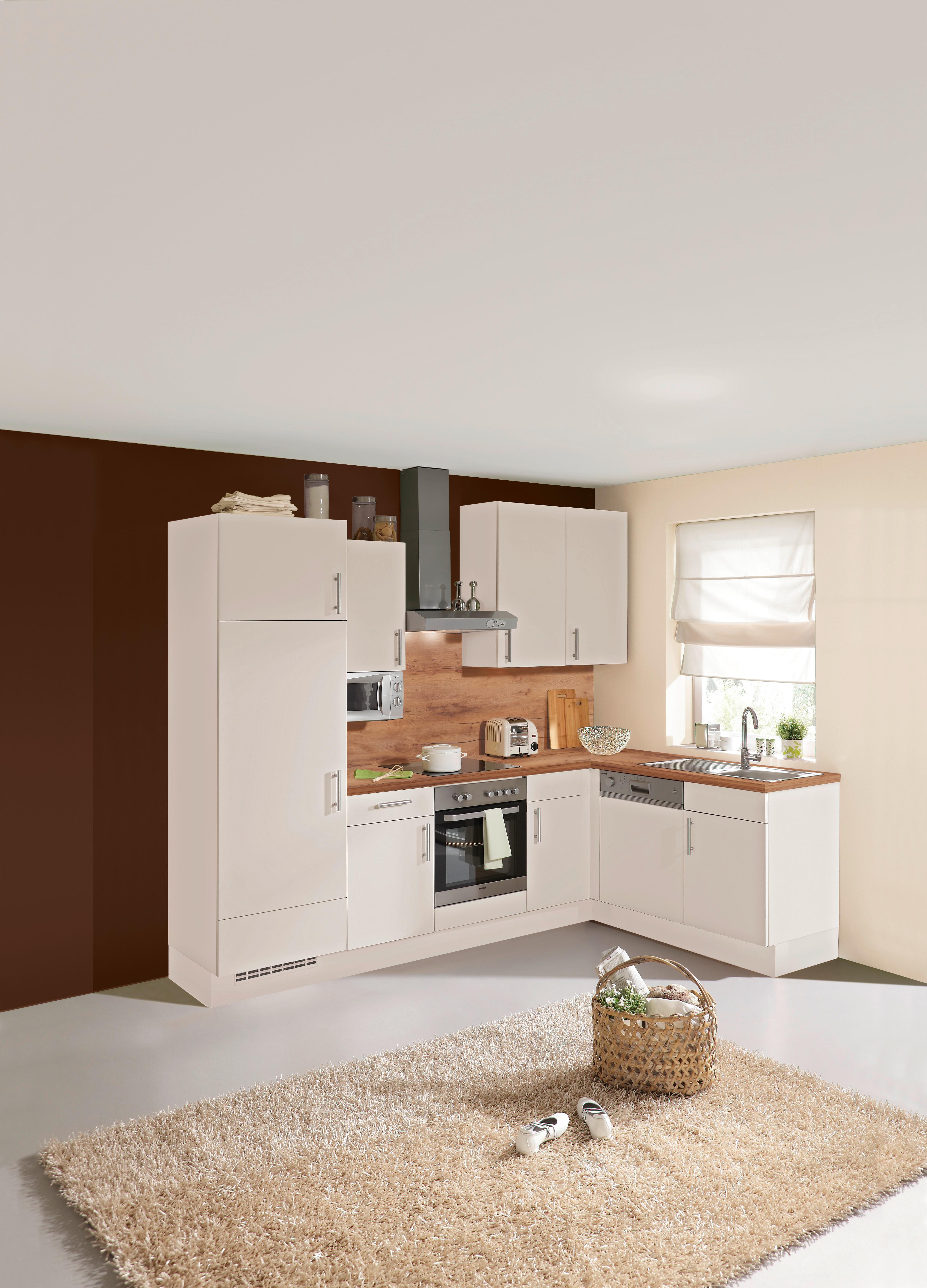 Eckküche Santiago mit Geräten 275x175 cm Weiß/Eiche Dekor - Eichefarben/Weiß, LIFESTYLE, Holzwerkstoff (275/175cm) - Vertico