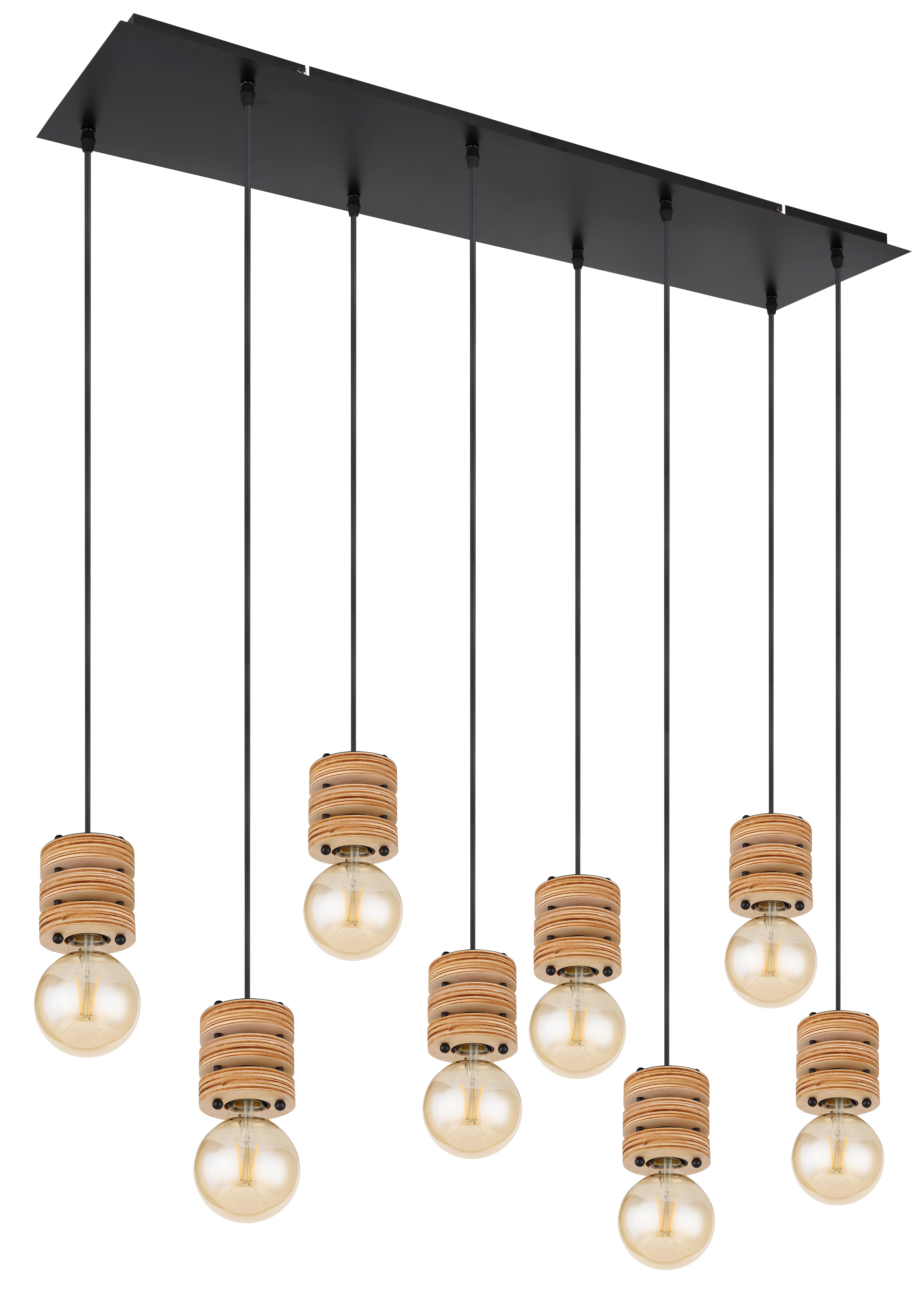 Hängeleuchte Angeline H: 120cm 8-Flammig, Braun/Schwarz - Schwarz/Braun, KONVENTIONELL, Holzwerkstoff/Metall (98/24/120cm) - Globo