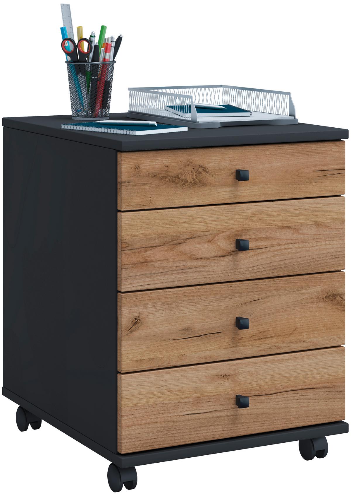 Rollcontainer Lona Anthrazit Honigeiche Dekor - Honigeiche/Anthrazit, Design, Holzwerkstoff/Kunststoff (42/57/50cm) - MID.YOU