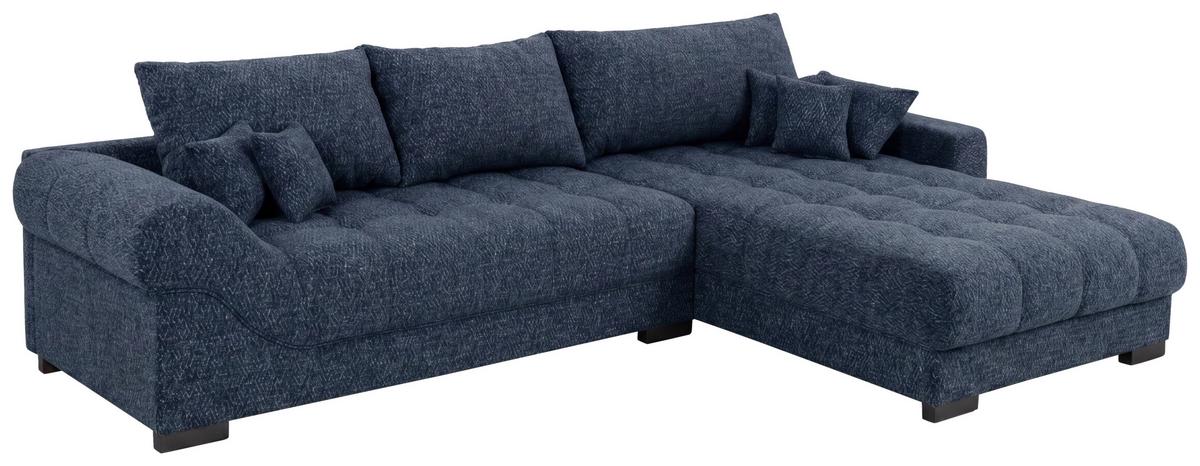 Boxspringsofa Emil Webstoff blau,S:343x217cm - Blau/Schwarz, ROMANTIK / LANDHAUS, Holzwerkstoff/Textil (343/217cm)