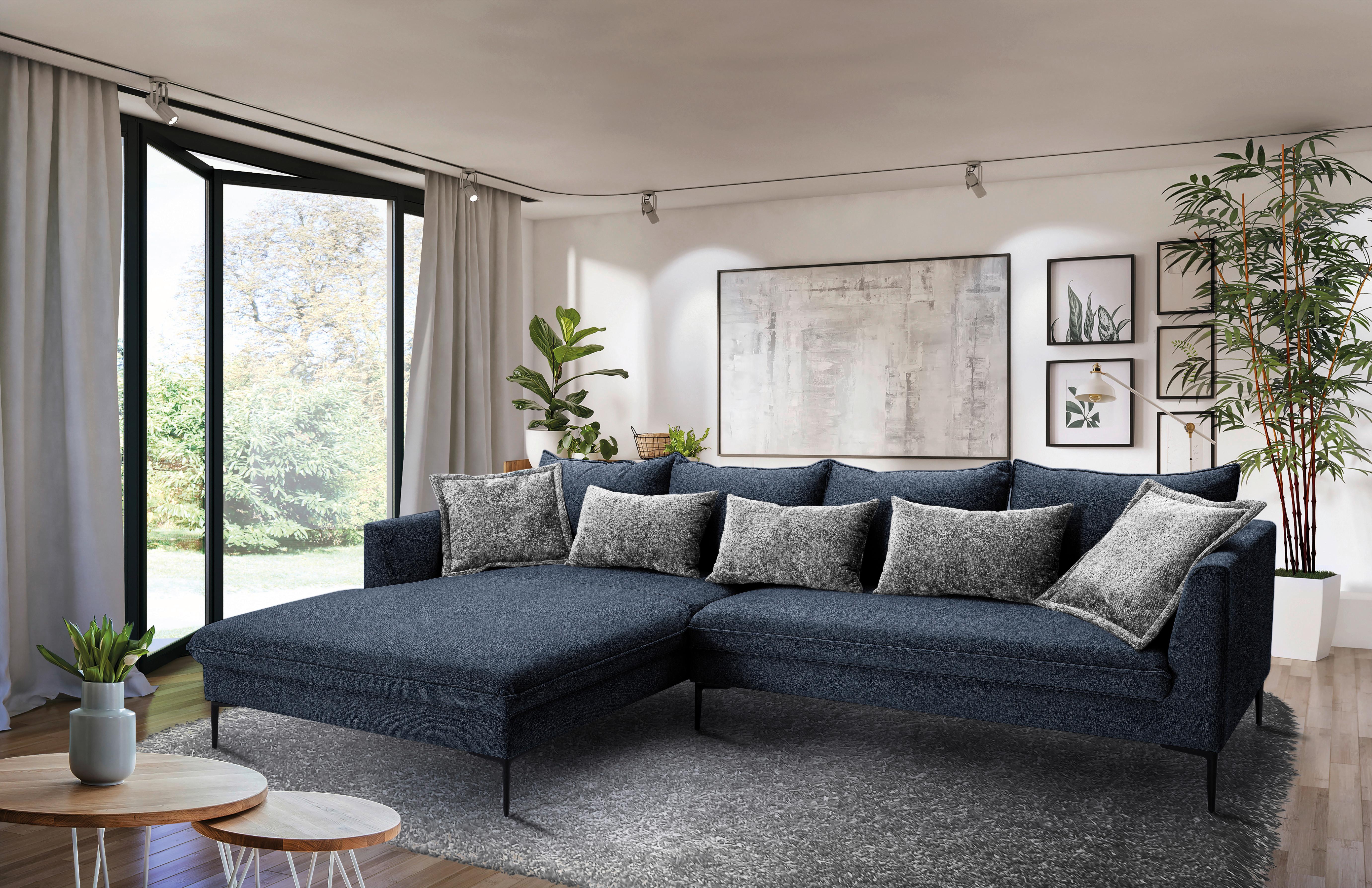 Ecksofa Piazza Dunkelblau S: 187x321cm - Dunkelgrau/Schwarz, Design, Textil (187/321cm) - Livetastic