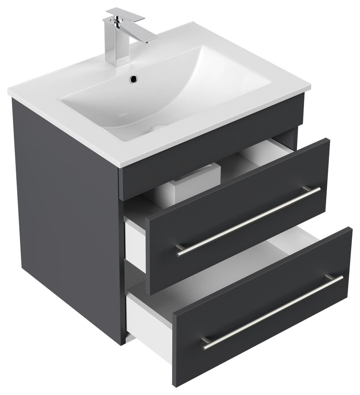 Waschtischkombi Apollo Graphitfarben B: 61,5 cm - Graphitfarben/Weiß, Basics, Keramik/Holzwerkstoff (61,5/56/46,5cm) - MID.YOU