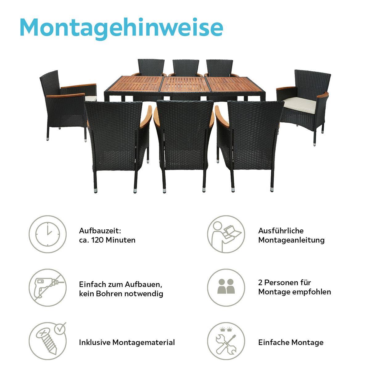 Gartengarnitur 9-Tlg Moa Polyrattan U. Holz mit Kissen - Beige/Schwarz, MODERN, Holz/Kunststoff - James Wood