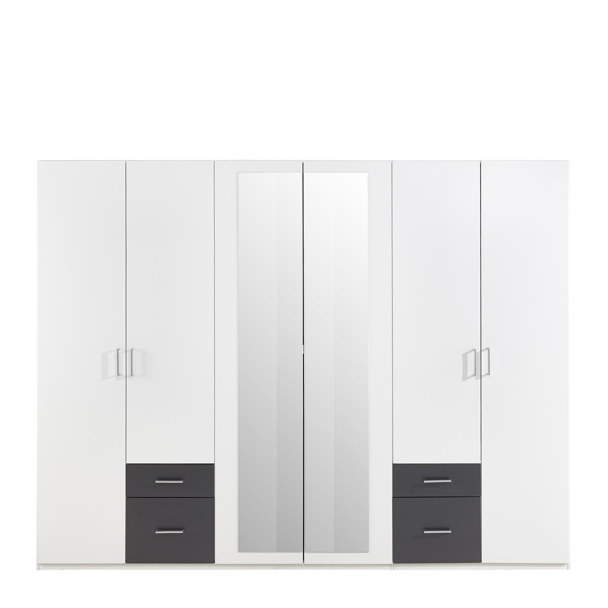 Drehtürenschrank Mit Spiegel + Laden 270cm Fly, Weiß/graphit - Graphitfarben/Weiß, Design, Glas/Holzwerkstoff (270/210/58cm) - MID.YOU