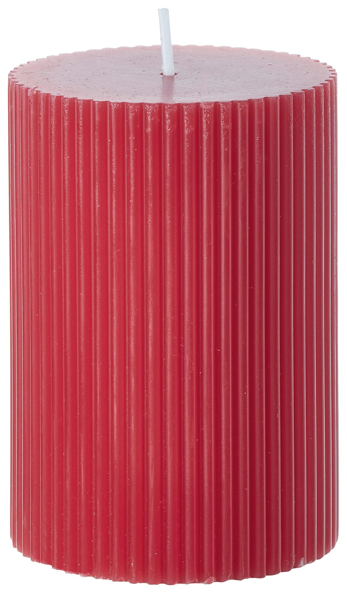 VÁLCOVÁ SVÍČKA STRIPES - bílá/růžová, přírodní materiály (7/10cm) - Premium Living