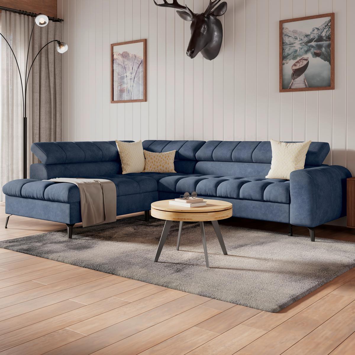 Ecksofa Mit Schlaffunktion & Bettkasten Volf Blau - Blau/Schwarz, Trend, Kunststoff/Textil (203/261cm)