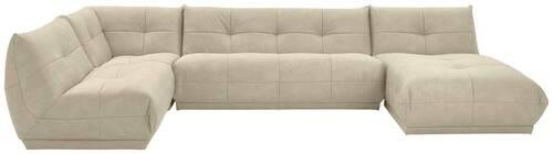 Wohnlandschaft Giselle Creme Lederlook - Creme, Trend, Textil (210/390/185cm) - Livetastic