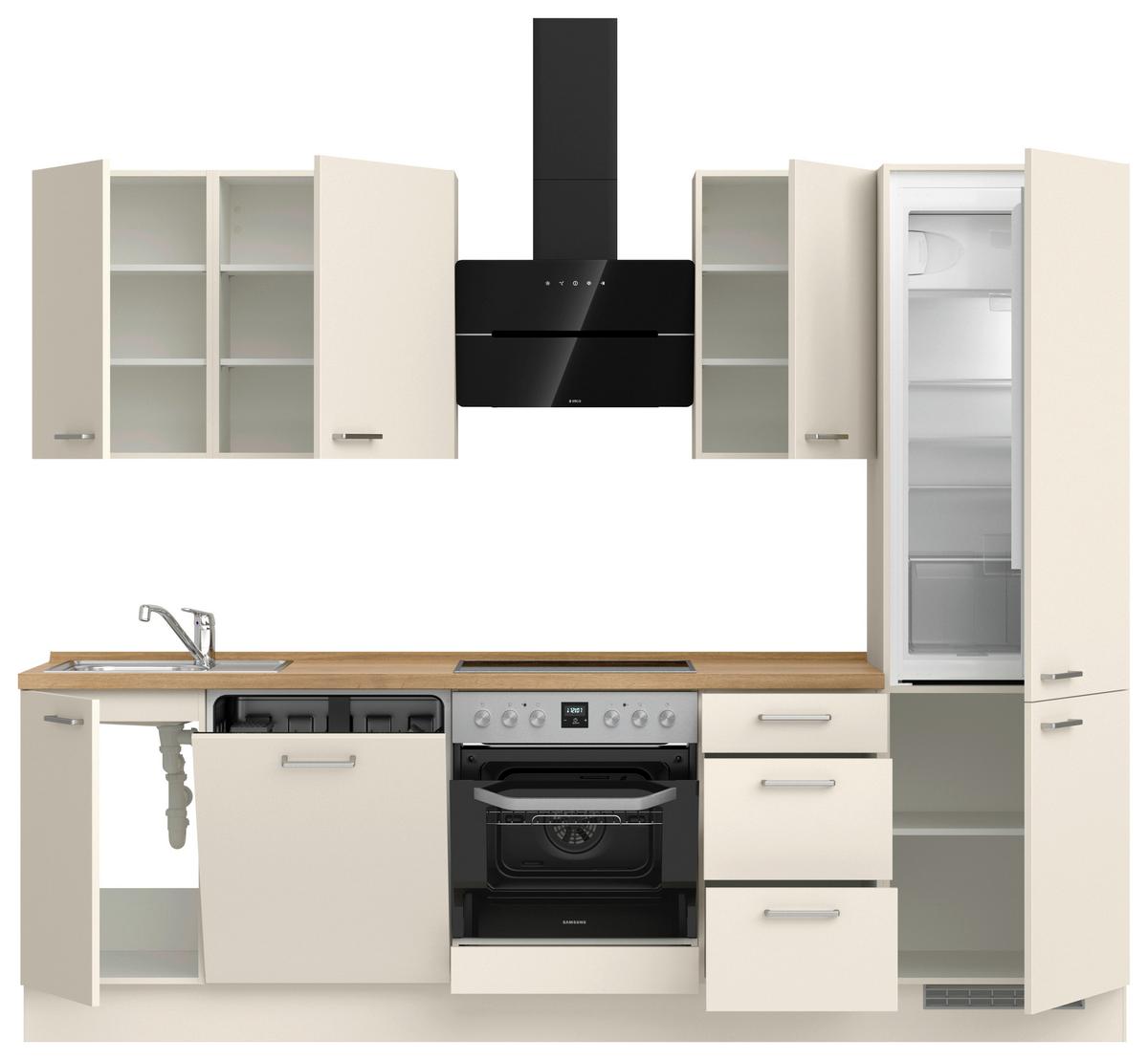 Kuchyňská linka 270 cm, magnóliová supermatná - barvy dubu/magnolie, Moderní, kov/kompozitní dřevo (270cm) - Nobilia