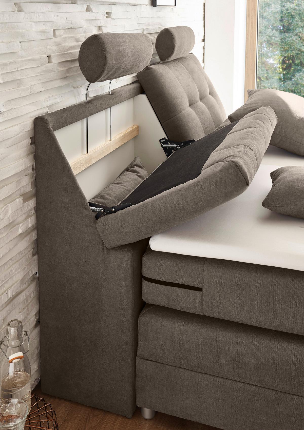 Boxspringbett mit Topper Elektrisch 180x200 cm Palermo - Silberfarben/Braun, MODERN, Holzwerkstoff/Textil (180/200cm) - MID.YOU