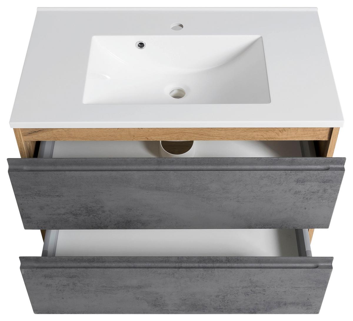 Waschbecken Mit Unterschrank Varese B: 80 Cm Grau/eiche - Eiche Wotan/Weiß, MODERN, Holzwerkstoff/Stein (80cm) - Held
