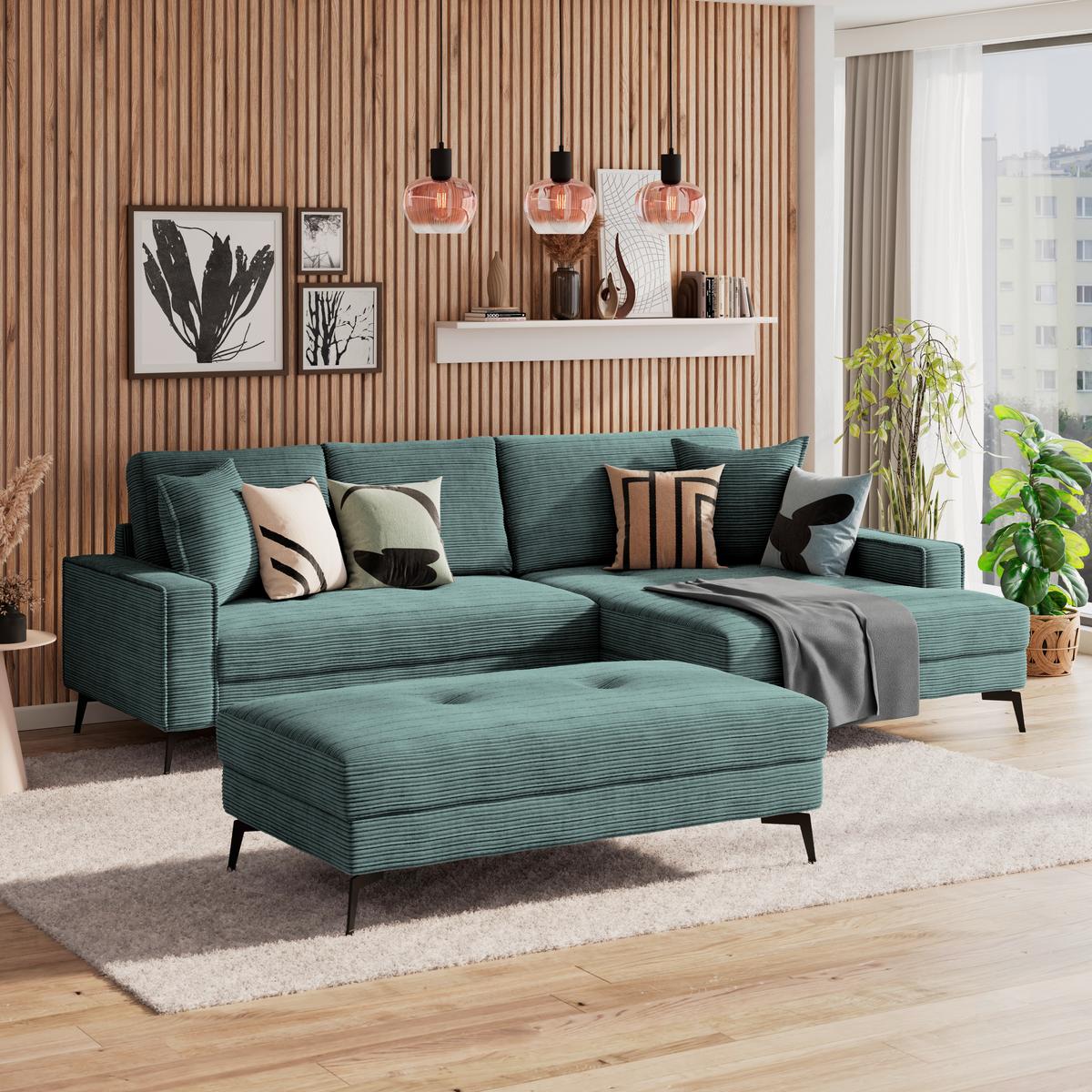 Ecksofa Zero mit Kissen Petrol 286x173 cm - Petrol/Schwarz, Trend, Textil (286/173cm)