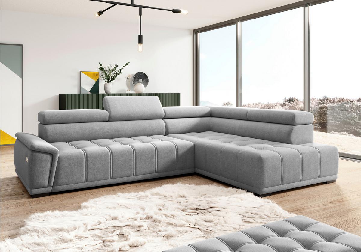 Rohová sedačka GRINALDI, pravá, modrošedá - černá/modrošedá, Moderní, textil/plast (283/106cm) - Premium Living