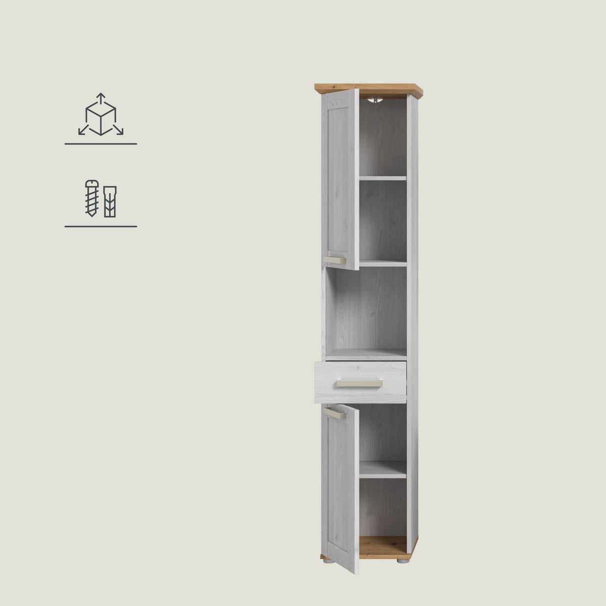 Hochschrank Verona Eiche Dekor /Lärchefarben B: 39cm - Silberfarben/Lärchefarben, Trend, Holzwerkstoff (39/187/34cm) - MID.YOU