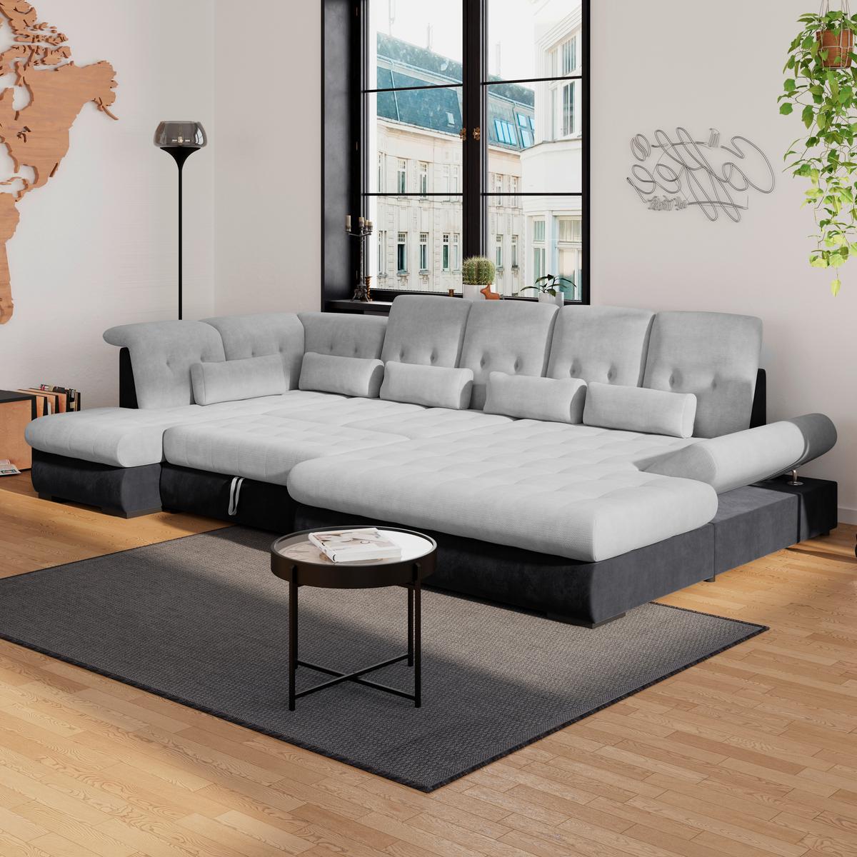 Wohnlandschaft Madera Silberfarben, S: 212x358 cm - Anthrazit/Silberfarben, KONVENTIONELL, Kunststoff/Textil (212/358/190cm)