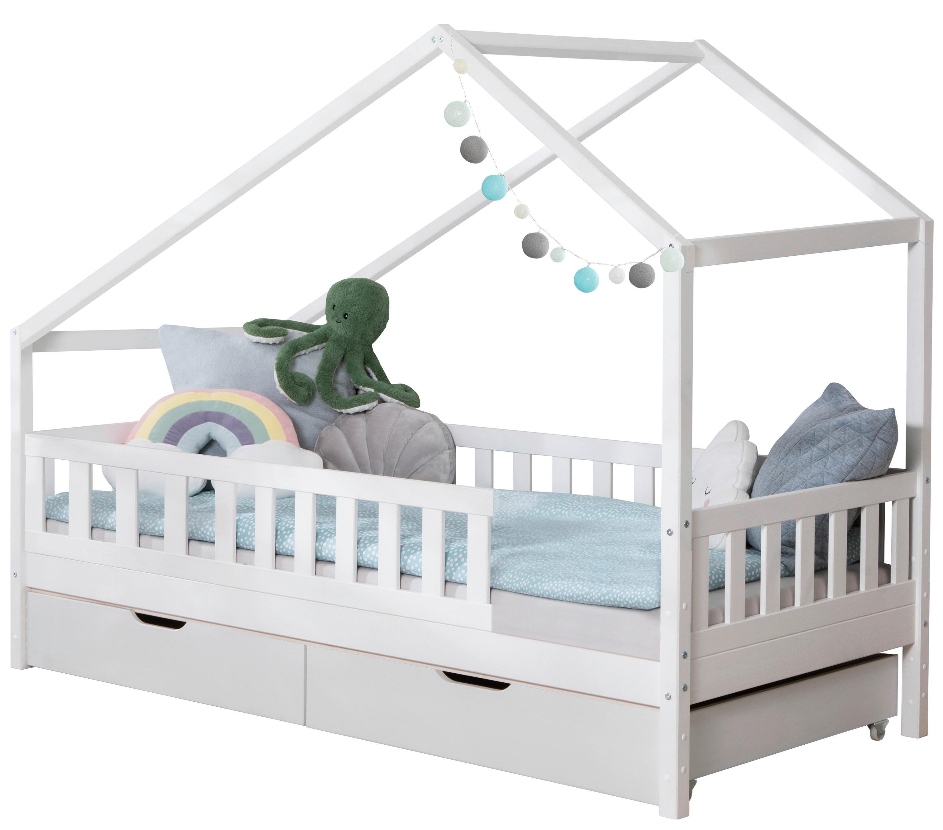 Hausbett Lou Bettschublade Weiß B: 120 Cm - Weiß/Naturfarben, MODERN, Holz (120/200cm) - MID.YOU