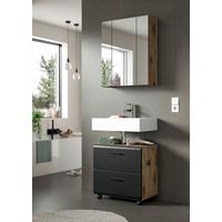 Badezimmer Ice Schwarz /Eiche dunkel Dekor B: 60cm - Eiche dunkel/Schwarz, Trend, Glas/Holzwerkstoff (60cm) - MID.YOU