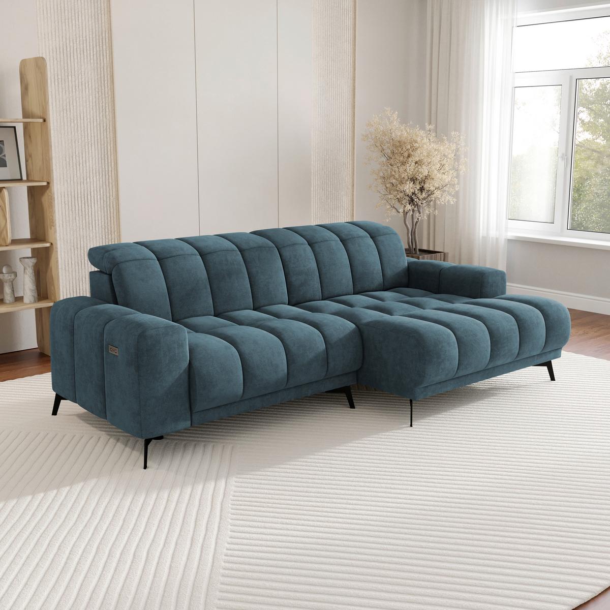 Rohová sedačka LAYA, pravá, petrolejová tkanina MEMPHIS - petrolej, Moderní, textil (250/155cm) - Premium Living