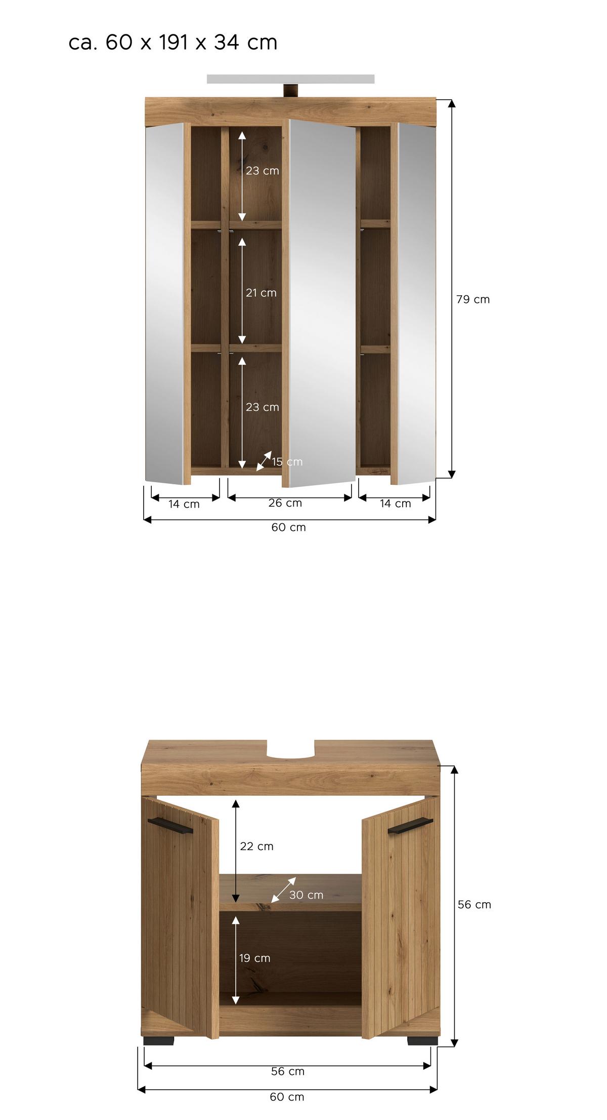 Badezimmer Scout Eiche Artisan Dekor B: 60cm - Schwarz/Eiche Artisan, Trend, Glas/Holzwerkstoff (60cm) - MID.YOU
