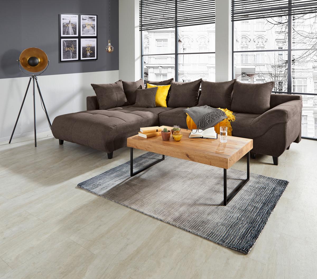 Ecksofa Mendoza - Dunkelbraun/Schwarz, Design, Textil (197/309cm) - Ondega