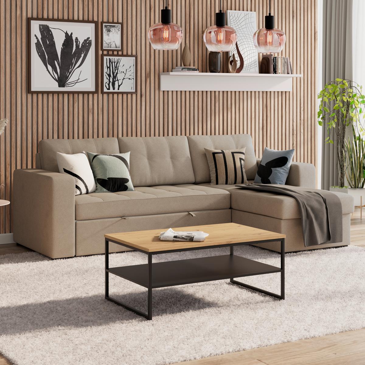 Ecksofa Turin Beige, 239x160cm - Beige, Trend, Holz/Textil (239/160cm)