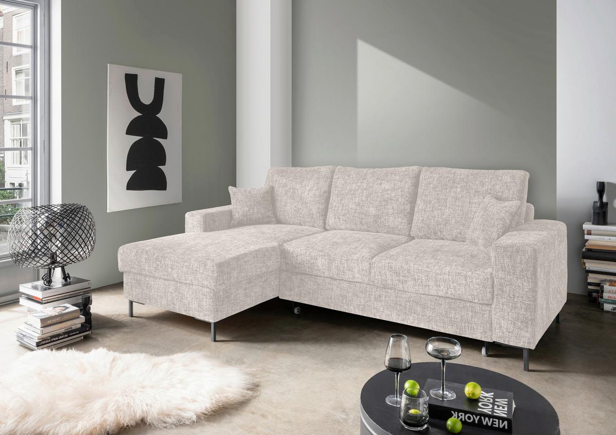 Eckschlafsofa Zona, Creme S: 143x237 Cm - Creme/Schwarz, KONVENTIONELL, Textil (143/237cm) - Livetastic