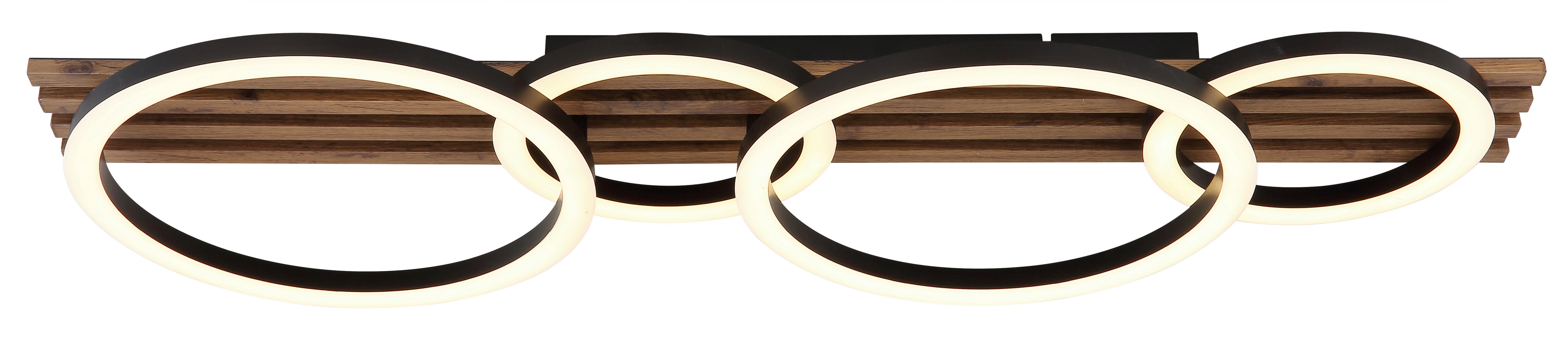 LED-Deckenleuchte Tisha L:86cm Schwarz Weiß Dunkelbraun - Dunkelbraun/Schwarz, Natur, Holzwerkstoff/Kunststoff (86/30/9,5cm) - Globo