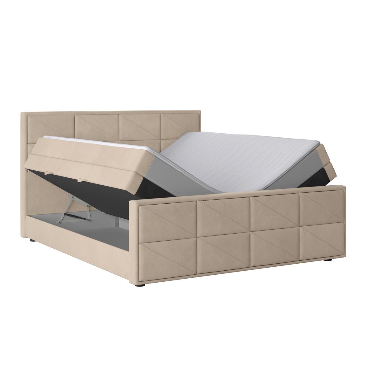 Boxspringbett mit Bettkasten Helsinki 180x200 cm Beige - Beige/Schwarz, MODERN, Holz/Kunststoff (180/200cm) - MID.YOU
