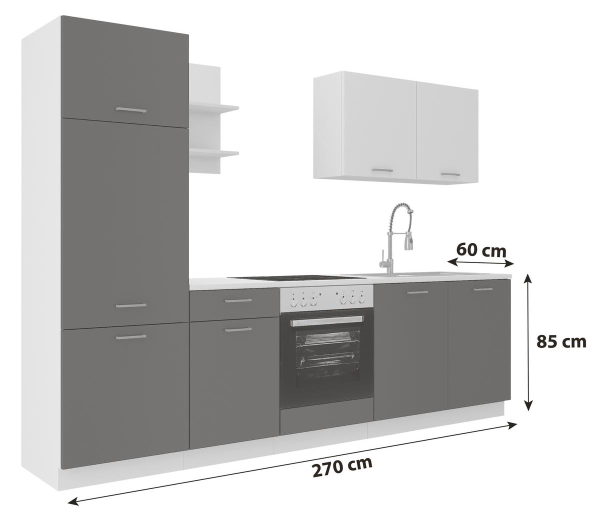 Küchenzeile Promo ohne Geräte 270 cm Grau/Weiß, Modern - Weiß/Grau, KONVENTIONELL, Holzwerkstoff (270cm)